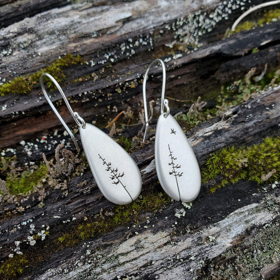 Silver Pebble Tree Earrings